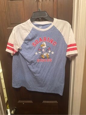 Boys Size 14-16 Husky Soaring Eagles Blue Raglan Kids Tee with Red Accent